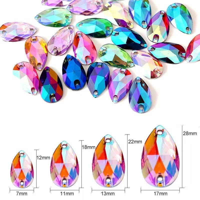 Crystal AB Teardrop Sew-on Rhinestones